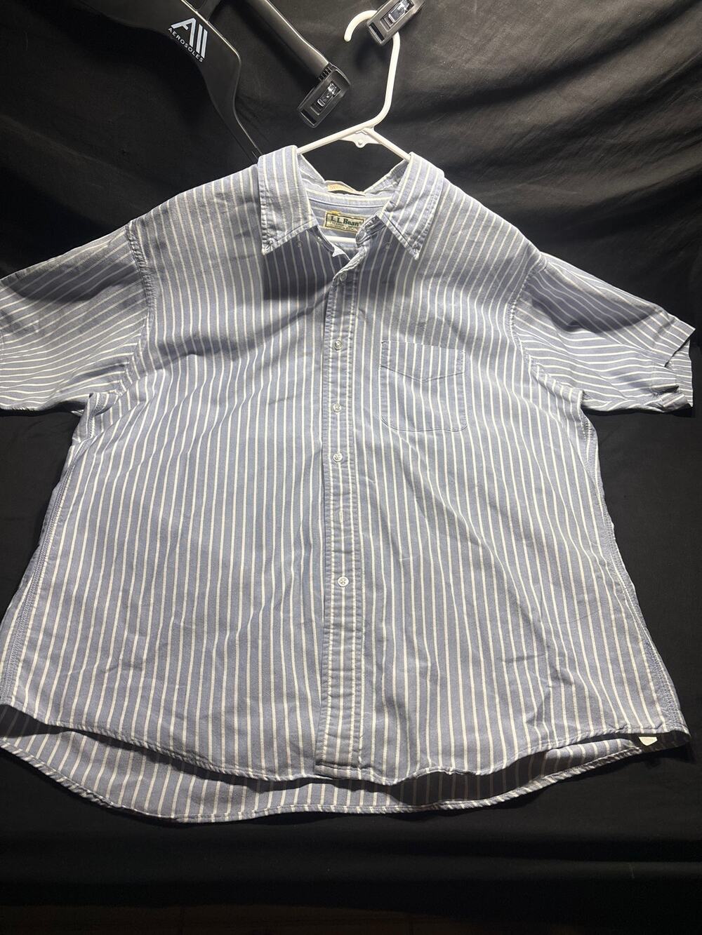 Vintage LL Bean Made In USA Oxford Shirt Mens 17.5 Blue Wht Stripe Button Down